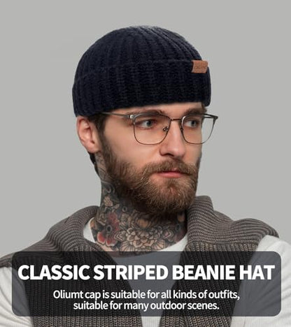 Fisherman Short Beanie Hats for Men, Knit Skull Cap Cuff Trawler Hat Mens Stylish Watch Cap Winter Warm Hat for Daily Wear - color: Black