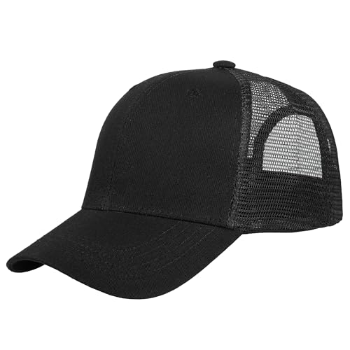 Falari Trucker Hat Baseball Cap Structured Plain Design 6 Panel, Adjustable Size - color: 1pk Black