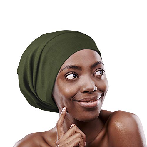 FocusCare Satin Lined Sleep Slouchy Cap Curly Girl Slap Headwear Gifts for Frizzy Hair Women - color: Olive