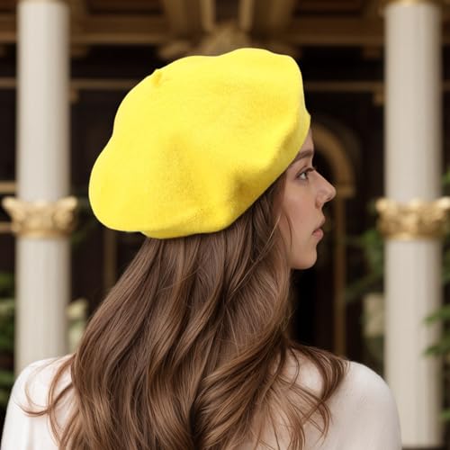 Women's Wool Beret: 70% Wool French Hat for Daily, Lightweight & Chic Berets for Women - color: Yellow