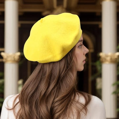 Women's Wool Beret: 70% Wool French Hat for Daily, Lightweight & Chic Berets for Women - color: Yellow