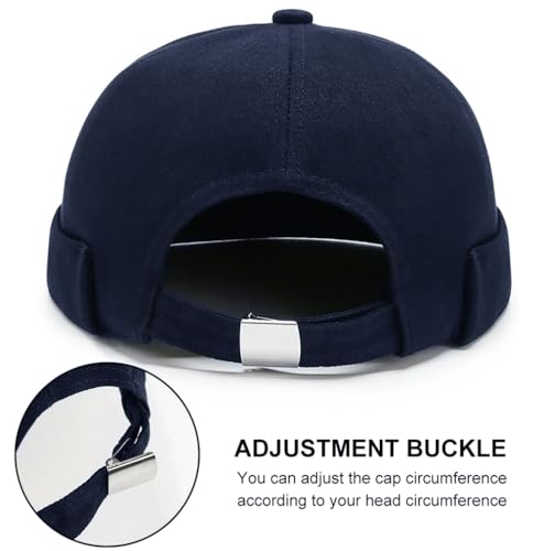 2 Pcs Mens Brimless Docker Cap Set - Retro Worker Sailor Skull Cap Beanie with Rolled Cuff - color: Navy Blue