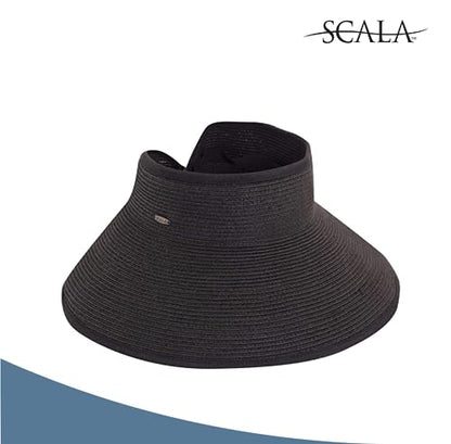 Scala Women's Packable Paper Braid Visor - color: Black