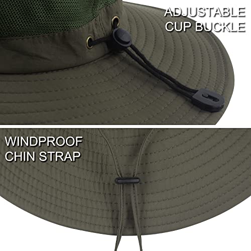 Muryobao Men's Boonie Hat UPF 50+ Summer Sun Hat UV Protection Wide Brim Waterproof Bucket Hat for Beach Fishing Cap - color: Army Green