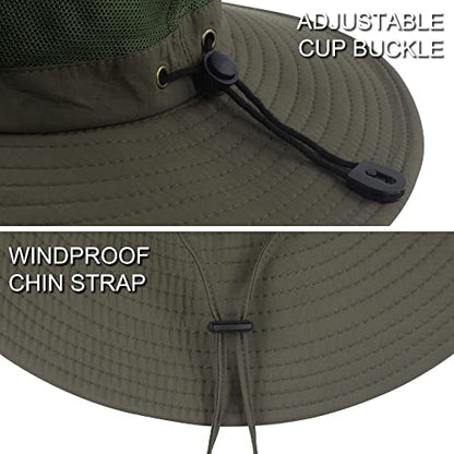 Muryobao Men's Boonie Hat UPF 50+ Summer Sun Hat UV Protection Wide Brim Waterproof Bucket Hat for Beach Fishing Cap - color: Army Green