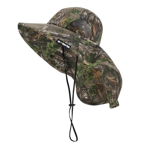 Solaris Small‑Head‑Fit Sun Hat with Neck Flap for Men & Women - color: Leaf Woodland Camo, size: One Size
