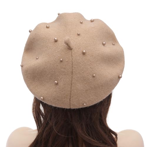 ZLYC Women French Beret Hat Winter Knitted Stretchable Beret Artist Cap - color: Pearls Camel