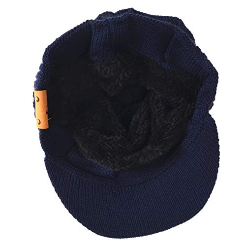 Ruphedy Mens Beanie with Brim Winter Hat Knitted Thick Fleece Visor Beanie - color: B322-navy