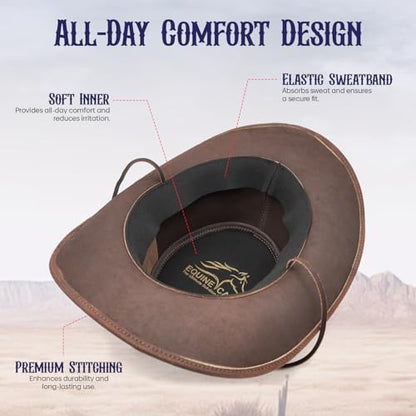 Equine Care Leather Cowboy Hat for Men & Women, Genuine Leather Western - color: Antique Brown, size: 7-7 1/8