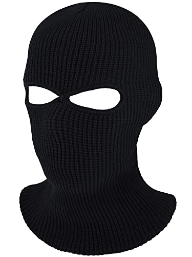 SATINIOR 2-Hole Knitted Ski Mask Full Face Mask Cover Neck Gaiter Winter Balaclava Warm Beanie for Outdoor Sports - color: Black, size: Large
