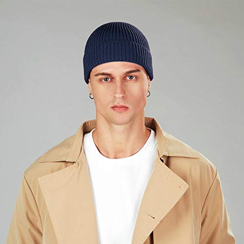 3 Pack Wool Fisherman Beanies for Men, Short Knit Watch Cap Cuffed Hats - color: F-black, Navy, Wine Red