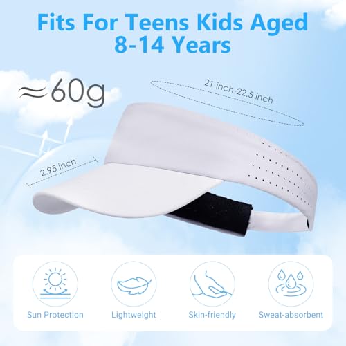 Kids Sun Visor Hats for Girls Boys Reflective Sports Hats Summer Beach Running Tennis Golf Caps Age 8-14 - color: No Reflective Strip-white