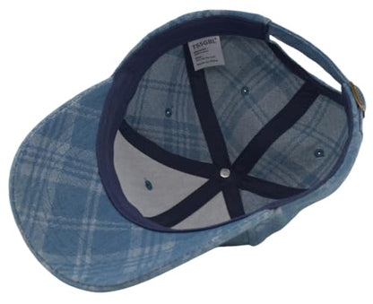 TSSGBL Unstructured Distressed Baseabll Cap Cotton Soft Dad Hat Adjustable Low Profile Headwear Ball Caps for Women Men - color: Blue（plaid/Soft Structure）, size: Medium-Large