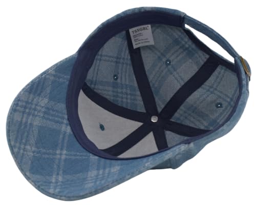 TSSGBL Unstructured Distressed Baseabll Cap Cotton Soft Dad Hat Adjustable Low Profile Headwear Ball Caps for Women Men - color: Blue（plaid/Soft Structure）, size: Medium-Large