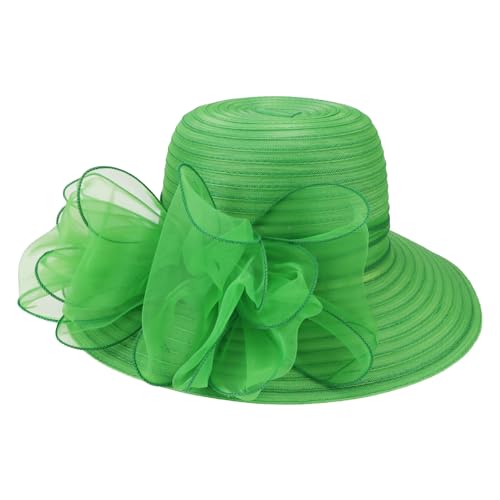 DRESHOW Lady Derby Dress Church Bowler Cloche Hat Bowknot Organza Bridal Cap for Wedding - color: 1 Pack: Green
