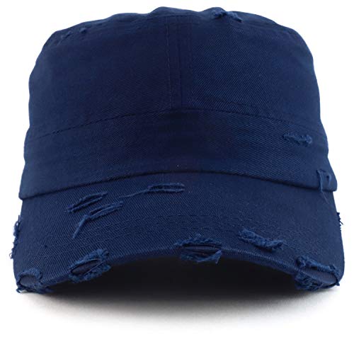 Armycrew Military Cadet Style Flat Top Distressed Vintage Cap - color: Navy