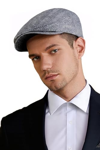BABEYOND Men's Flat Cap Newsboy Hats Herringbone Tweed Cabbie Hats for Men 1920s Ivy Irish Driving Hats Gatsby Hat - color: Gray, size: Small-Medium