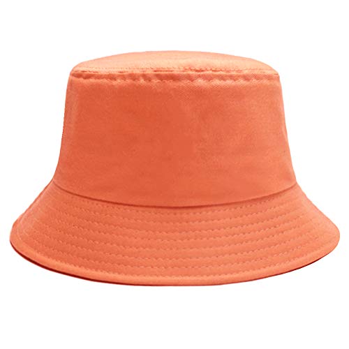 Bucket Hat for Women Men, Reversible Cotton Summer Sun Beach Cap Solid Color Style - color: A-orange