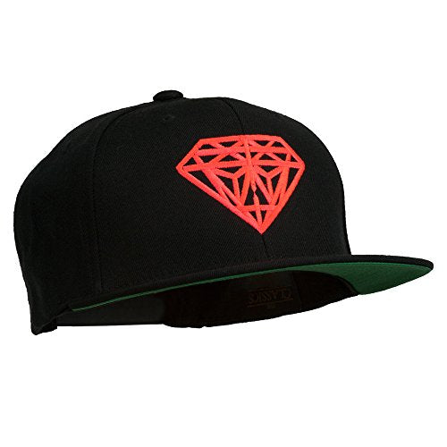 Big Diamond Outline Embroidered Flat Bill Black Cap - color: Neon Orange