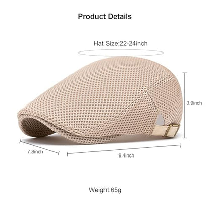 Mens Mesh Cap Flat Ivy Gatsby Newsboy Beret Driving Hat Adjustable Breathable Summer Hats - color: Khaki