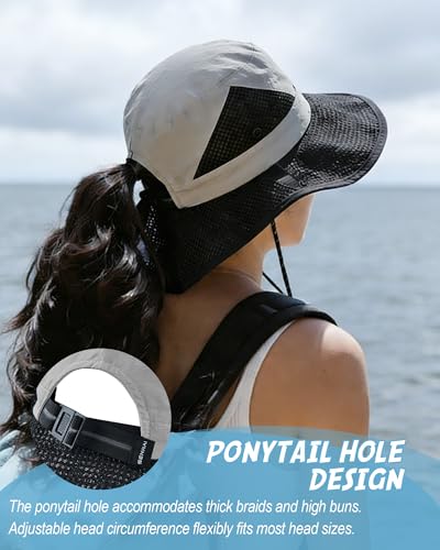 Women's Sun Hat with Ponytail Hole, Breathable Foldable Summer Hat with Shapeable Brim for Hiking Beach Gardening - color: Light Gray
