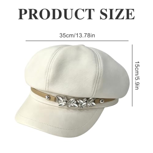 Newsboy Cabbie Baker Hat Octagonal Beret Cap Pageboy Visor Paperboy Hats Sailor Fiddler Caps for Women Men - color: Rhinestone Beige
