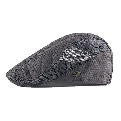 FASHIXD Mens Mesh Flat Caps Light Summer Beret Hat Breathable Newsboy Ivy Cap Cabbie Adjustable - color: Dark Grey