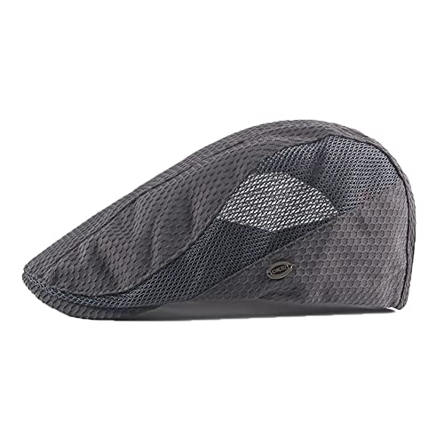 FASHIXD Mens Mesh Flat Caps Light Summer Beret Hat Breathable Newsboy Ivy Cap Cabbie Adjustable - color: Dark Grey