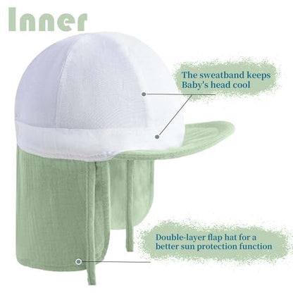 Baby Boys Girls Sun Hat 100% Cotton Flap Hat,Toddler Kids Hats with Neck Protection,Summer Essentials for Baby - color: Cotton Yarn Green Dino, size: 6-12 Months