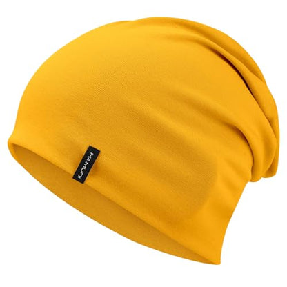 HAMUNI Slouchy Beanie for Women Men Soft Cotton Chemo Hats Double-Layer Warm Beanie Cap for Daily Wear & Transitional Seasons - color: Yellow