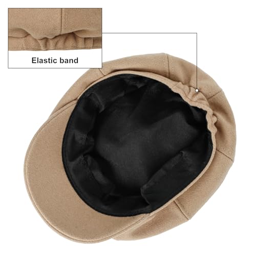 Newsboy Cabbie Baker boy hat Beret Cap for Women Pageboy Visor Paperboy Hat Sailor Fiddler Hat Adjustable - color: Khaki Tweed