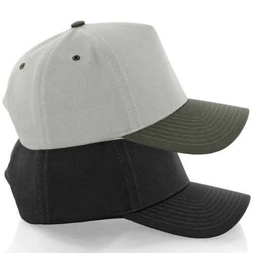 Daxton Men Original Trucker Hat Cotton Twill with Adjustable Snapback 5 Panel A-Frame Cap - color: 2 Pack - All Black, Sage Olive