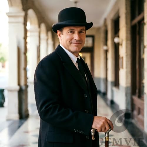 GEMVIE Black Derby Hat 100% Wool Bowler Hat for Men Women Vintage Costume Hat - size: 7 5/8