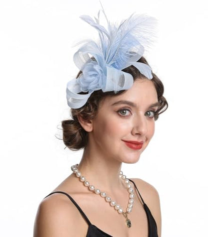Women Fascinators Hats Flower Fascinators with Headband and Clip Tea Party Headwear for Women and Girls - color: N5-light Blue