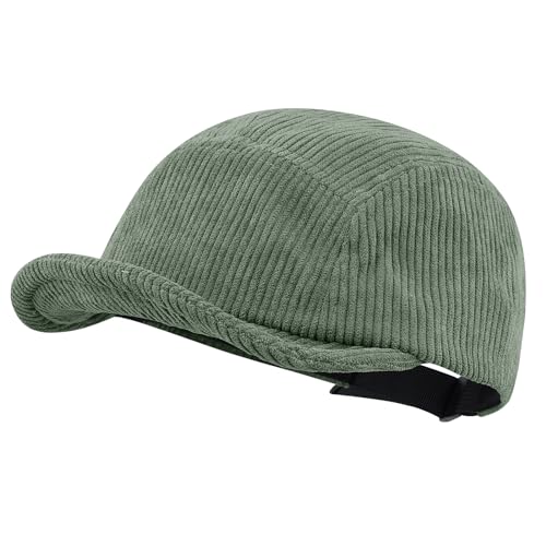 CLAPE Corduroy 5 Panel Hat, Lightweight Breathable Adjustable Soft Flat Brim Baseball Cap Trucker Hat for Outdoor Adventures - color: Gd28-green