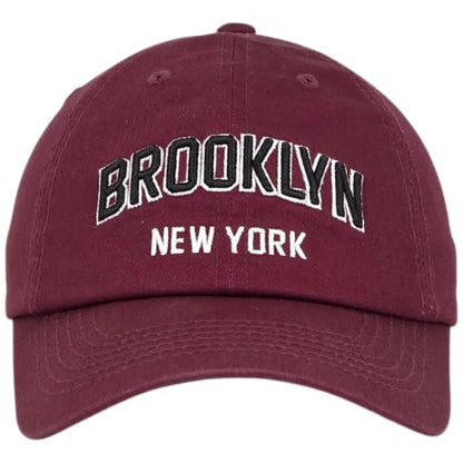 E BY ELIDAN Brooklyn New York Baseball Cap, Embroidered Dad Hat - color: Burgundy