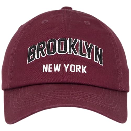 E BY ELIDAN Brooklyn New York Baseball Cap, Embroidered Dad Hat - color: Burgundy
