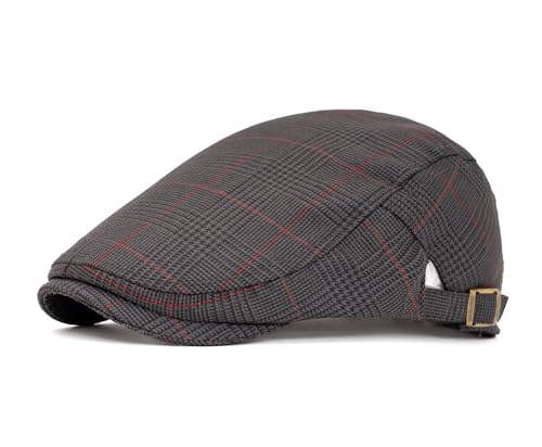 Cotton Newsboy Cap,Breathable Ivy Gatsby Cabbie Beret Hat for Men's Women Driving Hunting Golf - color: Checkered Dark Grey