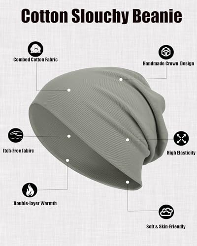 vidsel Slouchy Beanie Hats for Women & Men Cotton Knit Cuffed Skull Cap - color: 1-grayish Green