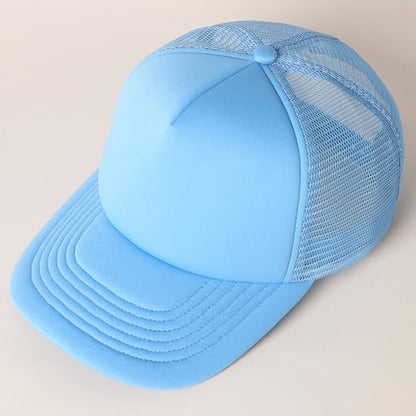 MIRMARU 5 Panels Blank Foam Front Two Tone Solid Trucker Mesh Back Baseball Cap with Adjustable Snapback Strap - color: Solid-sky Blue