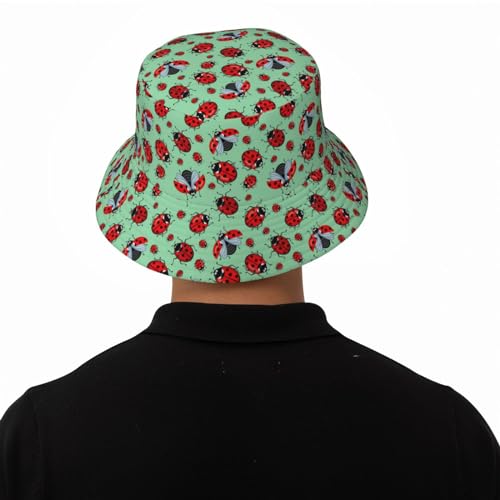 Bucket Hat for Men Women,Packable Printed Fashion Sun Hats,Fisherman Outdoor Summer Travel Hiking Beach Caps - color: Red Ladybugs