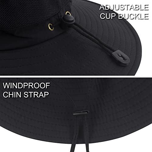 Muryobao Men's Boonie Hat UPF 50+ Summer Sun Hat UV Protection Wide Brim Waterproof Bucket Hat for Beach Fishing Cap - color: Black