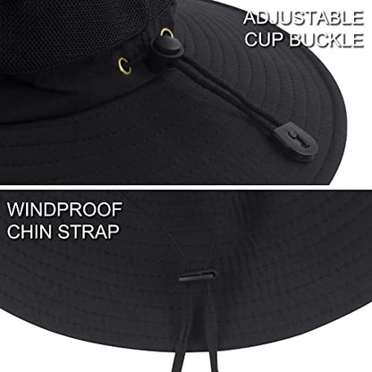 Muryobao Men's Boonie Hat UPF 50+ Summer Sun Hat UV Protection Wide Brim Waterproof Bucket Hat for Beach Fishing Cap - color: Black