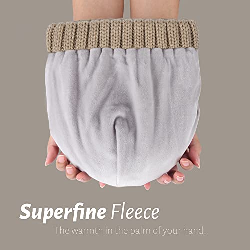 Fleece Lined Beanie Cable Knit Chunky Beanies Womens Snow Cap - color: Khaki