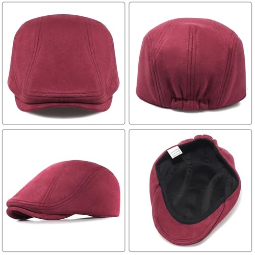 Xinveen Suede Cap Newsboy Hat Elastic Adjustment Beret Ivy Cap Irish Cabbie Driving Hunting Hats - color: Wine Red