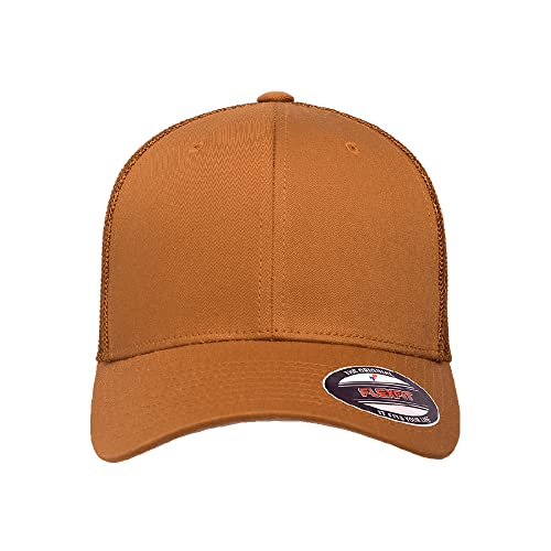 Flexfit 6511 Fitted Mid-Profile Stretchable Mesh Panels Trucker Cap - color: Caramel, size: One Size