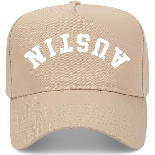 Austin Upside Down Vintage Trucker Hat | Texas | Premium Snapback Baseball Hat for Men & Women - color: Khaki