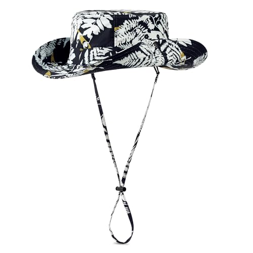 Printed Bucket Hat UPF 50+ Sun Hat, Women Men Roll-Up Brim Boonie Hat - color: Navy