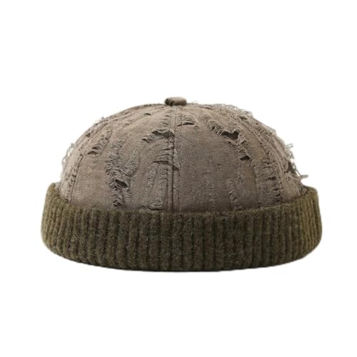 Distressed Brimless Docker Beanie Skull Cap Unisex Streetwear - color: Army Green