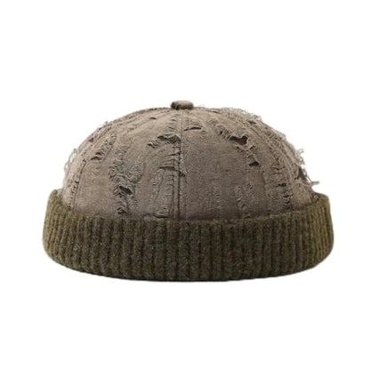 Distressed Brimless Docker Beanie Skull Cap Unisex Streetwear - color: Army Green